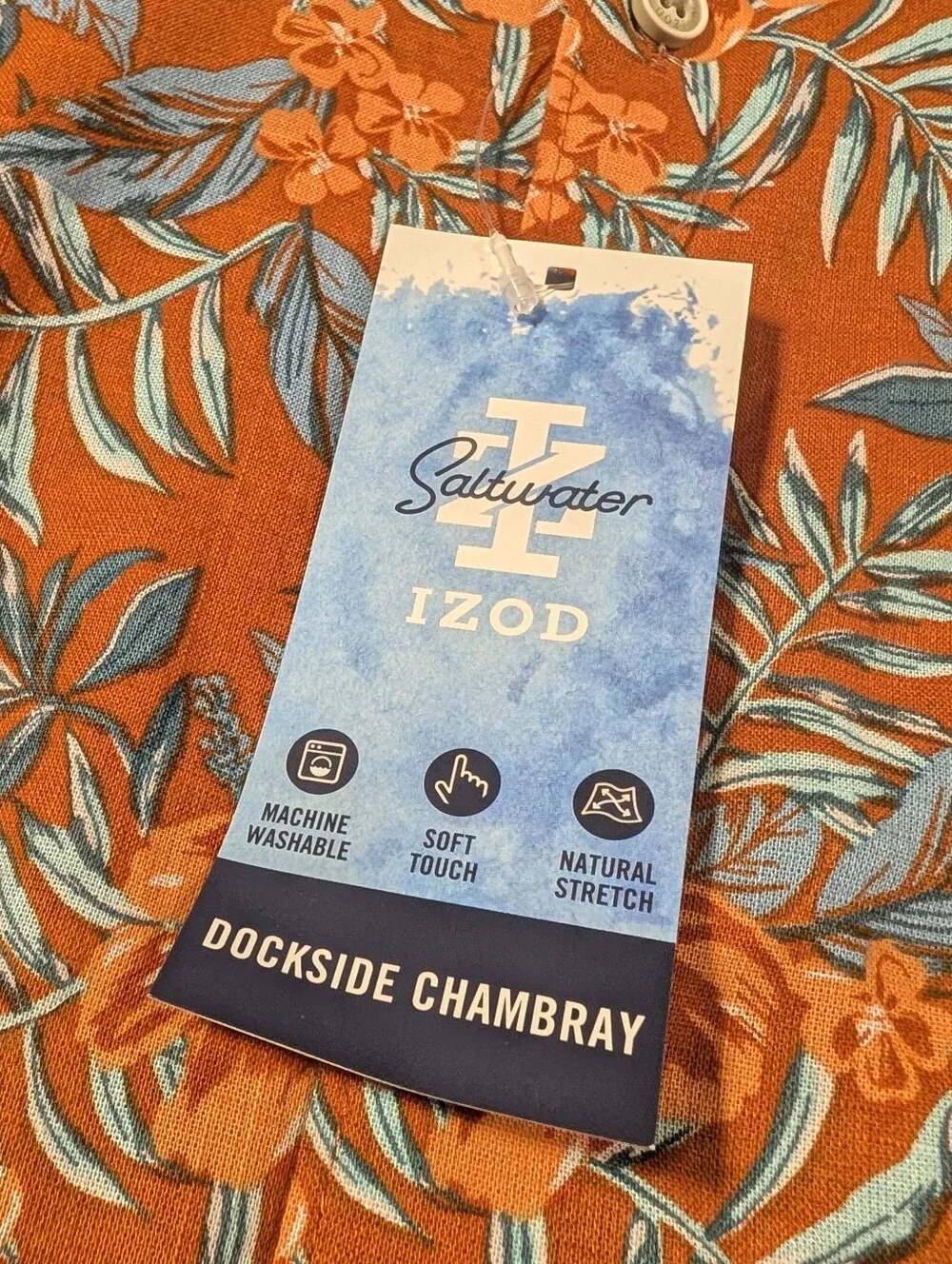Izod Saltwater Dockside Chambray Short Sleeve Button Down Shirt Size Large